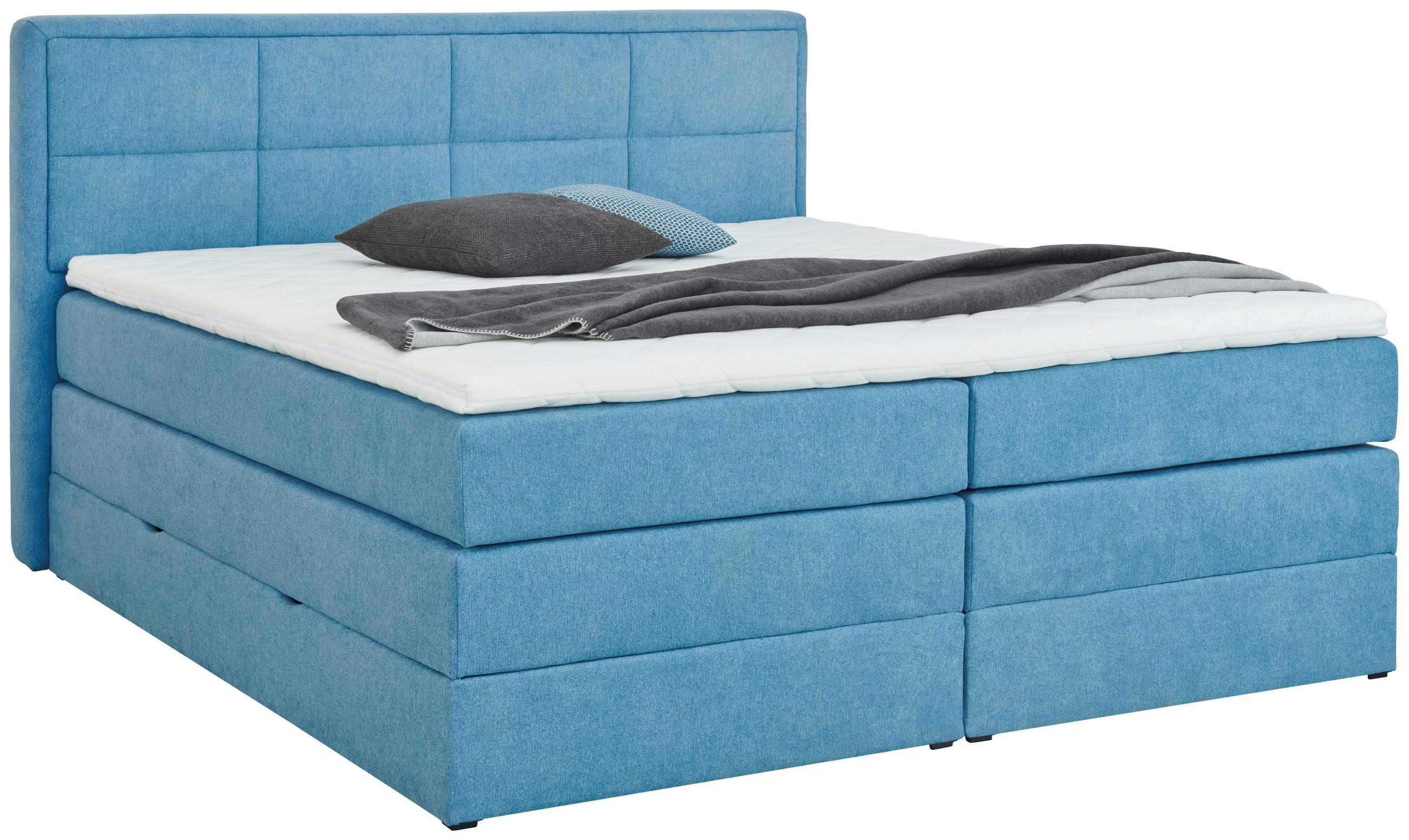 BOXSPRINGBETT 180/200 cm,  in Blau, Matratze, Bettkasten, Topper, H2 + H3 = mittel + fest  - Blau/Schwarz, KONVENTIONELL, Kunststoff/Textil (180/200cm) - Carryhome