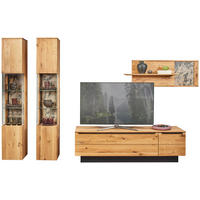 WOHNWAND  in Eichefarben  298/205,7/53,7 cm  - Eichefarben/Schwarz, Natur, Glas/Holz (298/205,7/53,7cm) - Valnatura