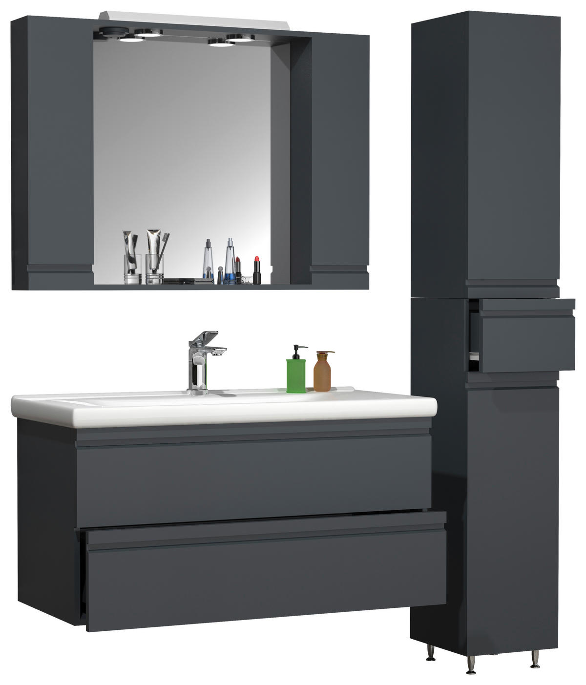 BADEZIMMER 4-teilig  in 130 cm  - Anthrazit, Modern, Glas/Keramik (130cm) - MID.YOU