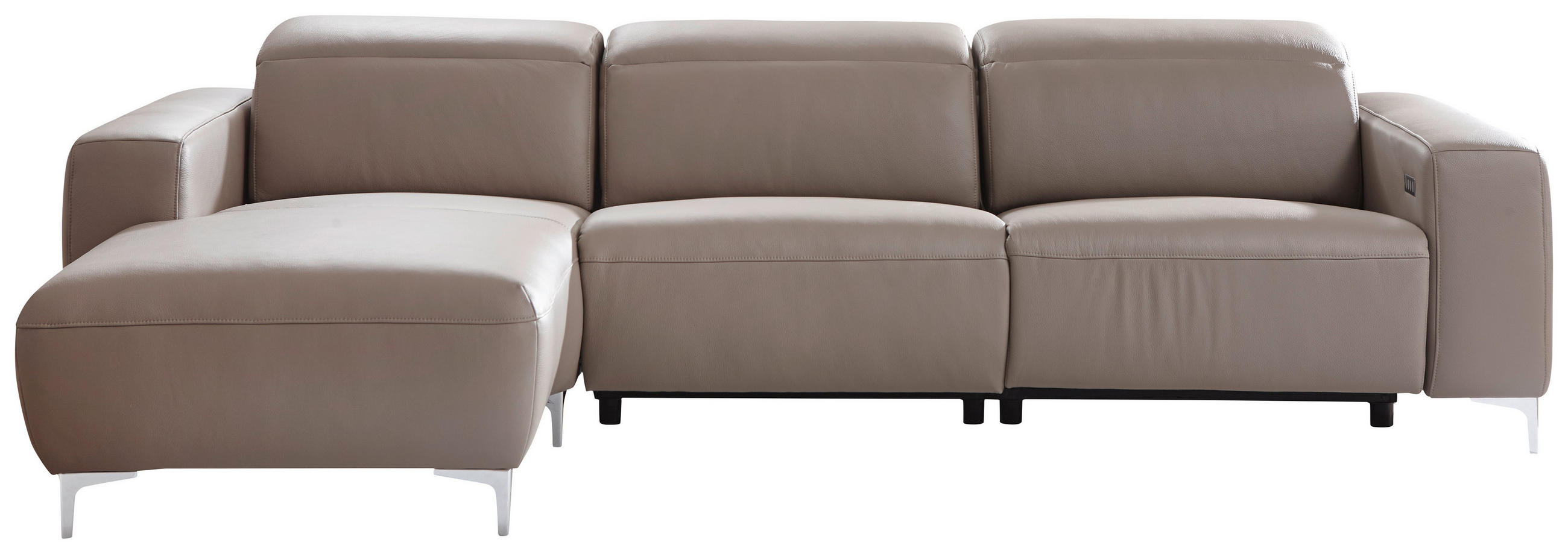 ECKSOFA Taupe Echtleder  - Taupe/Chromfarben, Design, Leder/Metall (177/292cm) - Pure Home Lifestyle