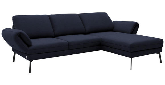 ECKSOFA  in Flachgewebe Blau Armteilverstellung, Relaxfunktion, Drehsitzfunktion  255-365/175-224 cm  - Blau/Schwarz, Design, Textil/Metall (255-365/175-224cm) - Dieter Knoll