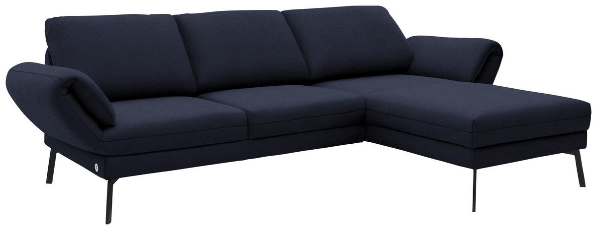ECKSOFA  in Flachgewebe Blau  255-365/175-224 cm  - Blau/Schwarz, Design, Textil/Metall (255-365/175-224cm) - Dieter Knoll