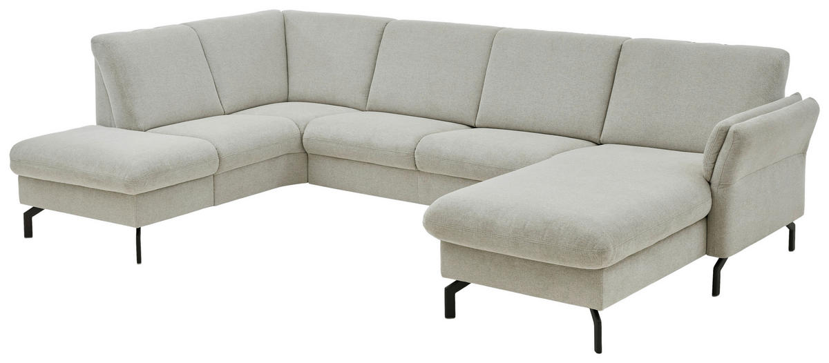 WOHNLANDSCHAFT Flachgewebe Ecru  - Ecru/Schwarz, Konventionell, Textil/Metall (190/307/170cm) - Beldomo Comfort