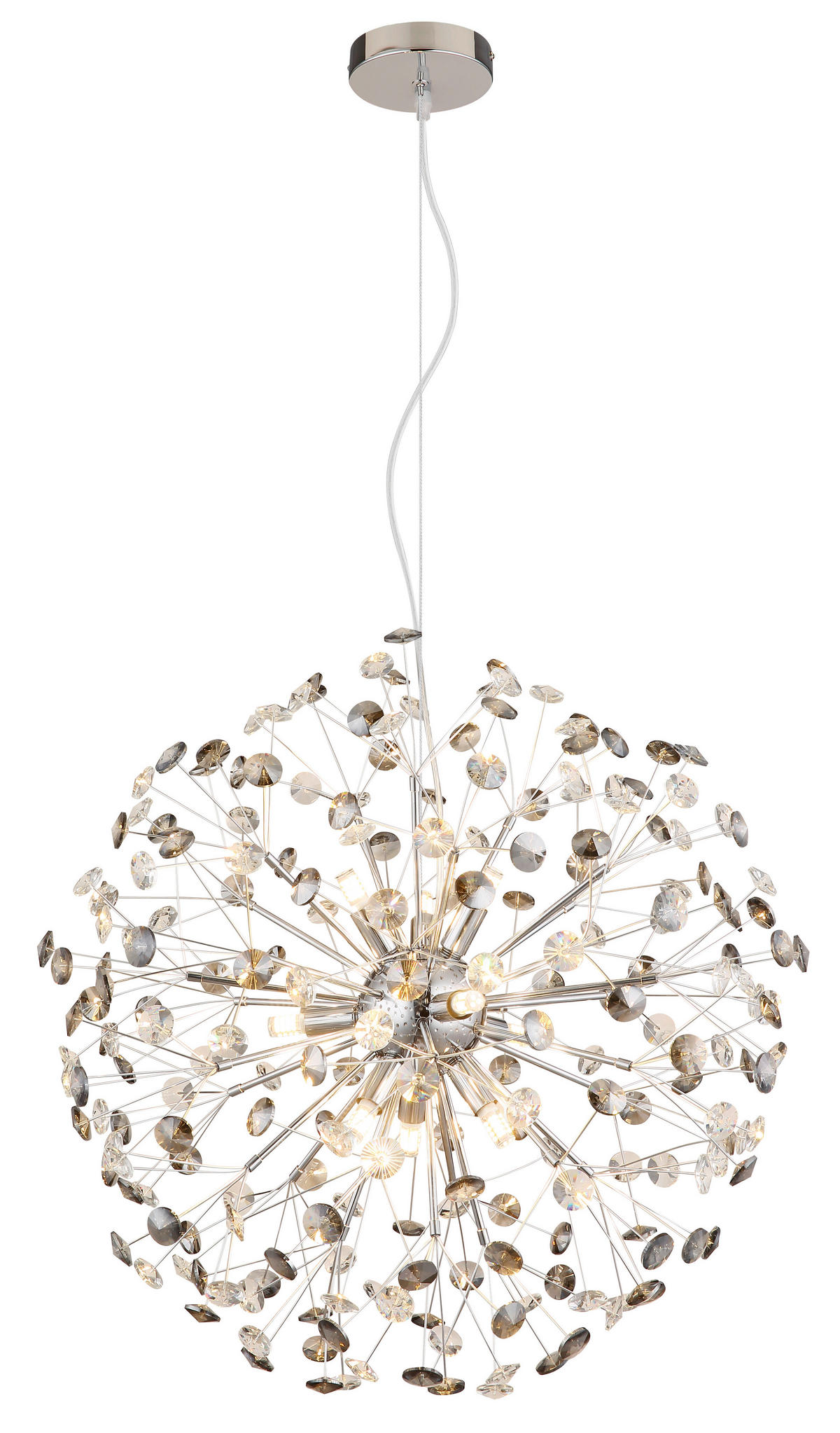 KŘIŠŤÁLOVÉ ZÁVĚSNÉ SVÍTIDLO, 60/150 cm  - šedá/průhledné, Lifestyle, kov/plast (60/150cm) - Globo