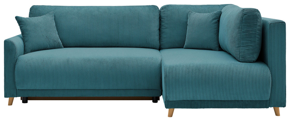 ECKSOFA MILOS Hellblau Cord Rückenkissen, Bettkasten, Schlaffunktion, Rücken echt  - Naturfarben/Hellblau, Design, Textil (224/148cm) - P & B