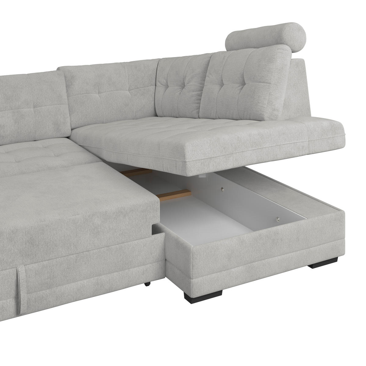 ECKSOFA  Mikrofaser, Struktur Silberfarben  - Silberfarben/Schwarz, Konventionell, Kunststoff/Textil (251/183cm) - MID.YOU