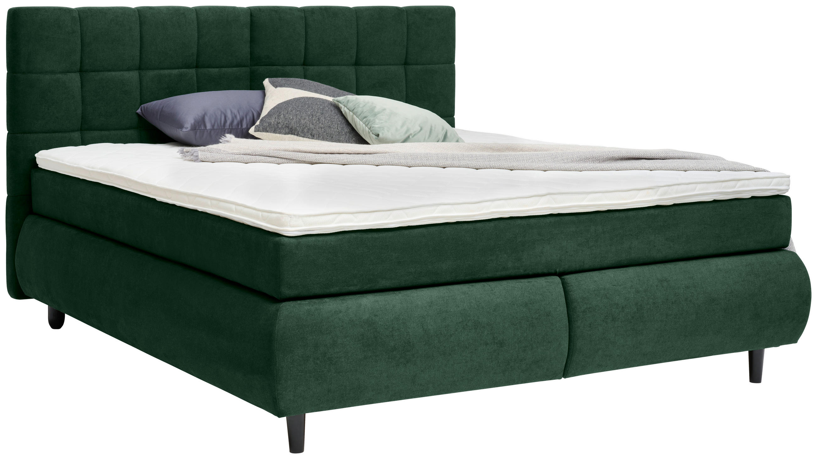BOXSPRINGBETT 160/200 cm  in Dunkelgrün  - Dunkelgrün/Schwarz, Konventionell, Holz/Textil (160/200cm) - Ti'me