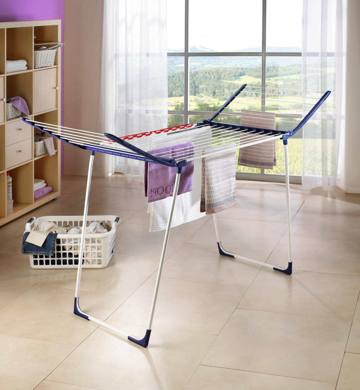 USCĂTOR DE RUFE VERTICAL - albastru/alb, Basics, plastic (87/157/66cm) - Leifheit