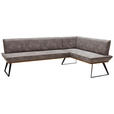 ECKBANK 223/163 cm Lederlook Graubraun, Eichefarben, Schwarz Eiche massiv   - Eichefarben/Graubraun, Design, Holz/Textil (223/163cm) - Voleo