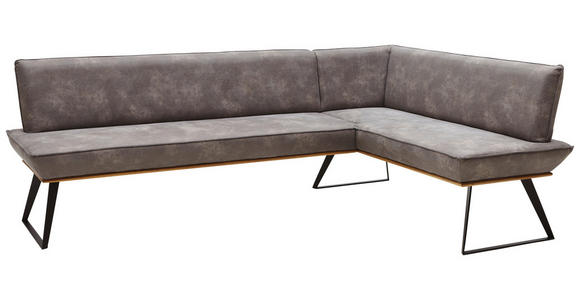 ECKBANK 223/163 cm Lederlook Graubraun, Eichefarben, Schwarz Eiche massiv - Eichefarben/Graubraun, Design, Holz/Textil (223/163cm) - Voleo