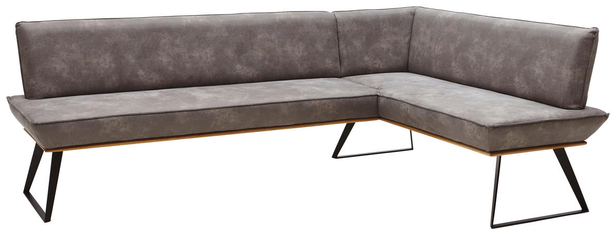 ECKBANK 223/163 cm Lederlook Graubraun, Eichefarben, Schwarz Eiche massiv   - Eichefarben/Graubraun, Design, Holz/Textil (223/163cm) - Voleo