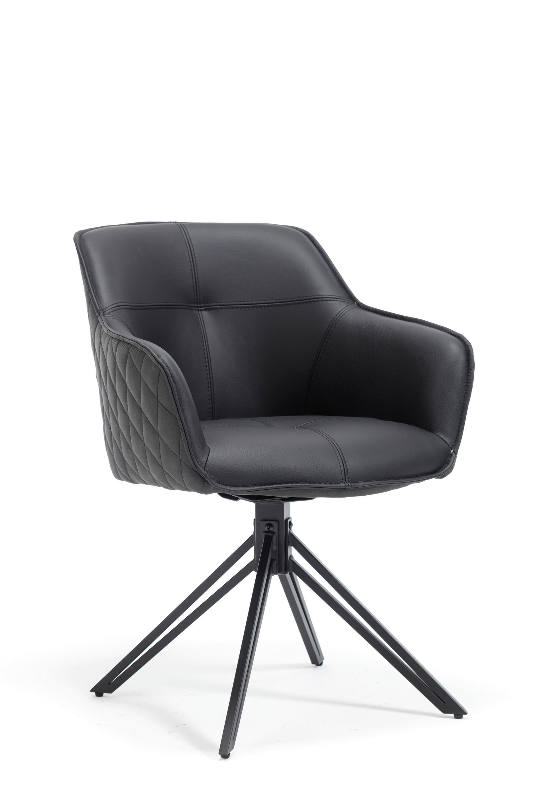 ARMLEHNSTUHL  Sitzfläche 180° drehbar, automatische Rückholfunktion Mikrofaser Echtleder  - Schwarz, MODERN, Leder/Textil (59/82/62cm) - MID.YOU