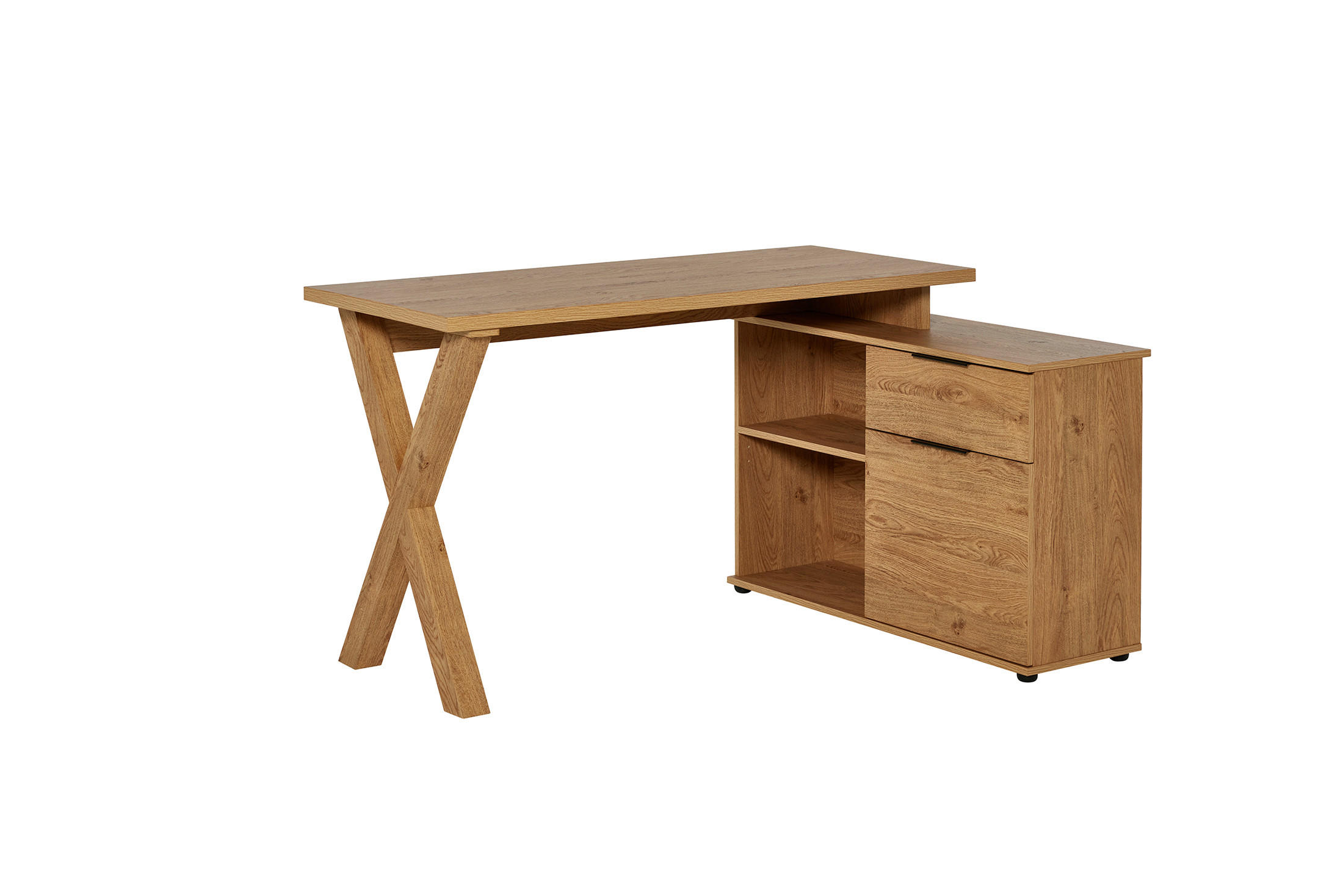 ECKSCHREIBTISCH 140/95/76 cm Eichefarben Kabeldurchlass, Stauraum, seitenverkehrt montierbar, in verschiedenen Holz-Dekoren erhältlich  - Eichefarben/Schwarz, MODERN, Holzwerkstoff/Metall (140/95/76cm) - MID.YOU
