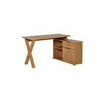 ECKSCHREIBTISCH 140/95/76 cm Eichefarben Kabeldurchlass, Stauraum, seitenverkehrt montierbar, in verschiedenen Holz-Dekoren erhältlich  - Eichefarben/Schwarz, MODERN, Holzwerkstoff/Metall (140/95/76cm) - MID.YOU