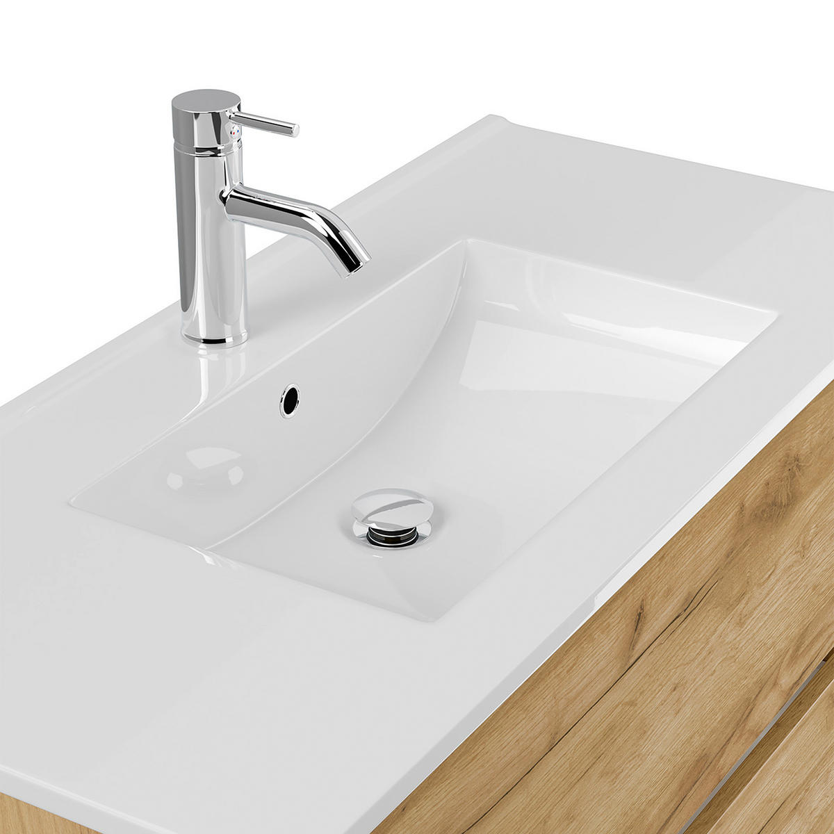 WASCHTISCHKOMBI 100 cm  - Eichefarben/Weiß, MODERN, Keramik/Holzwerkstoff (100cm) - MID.YOU