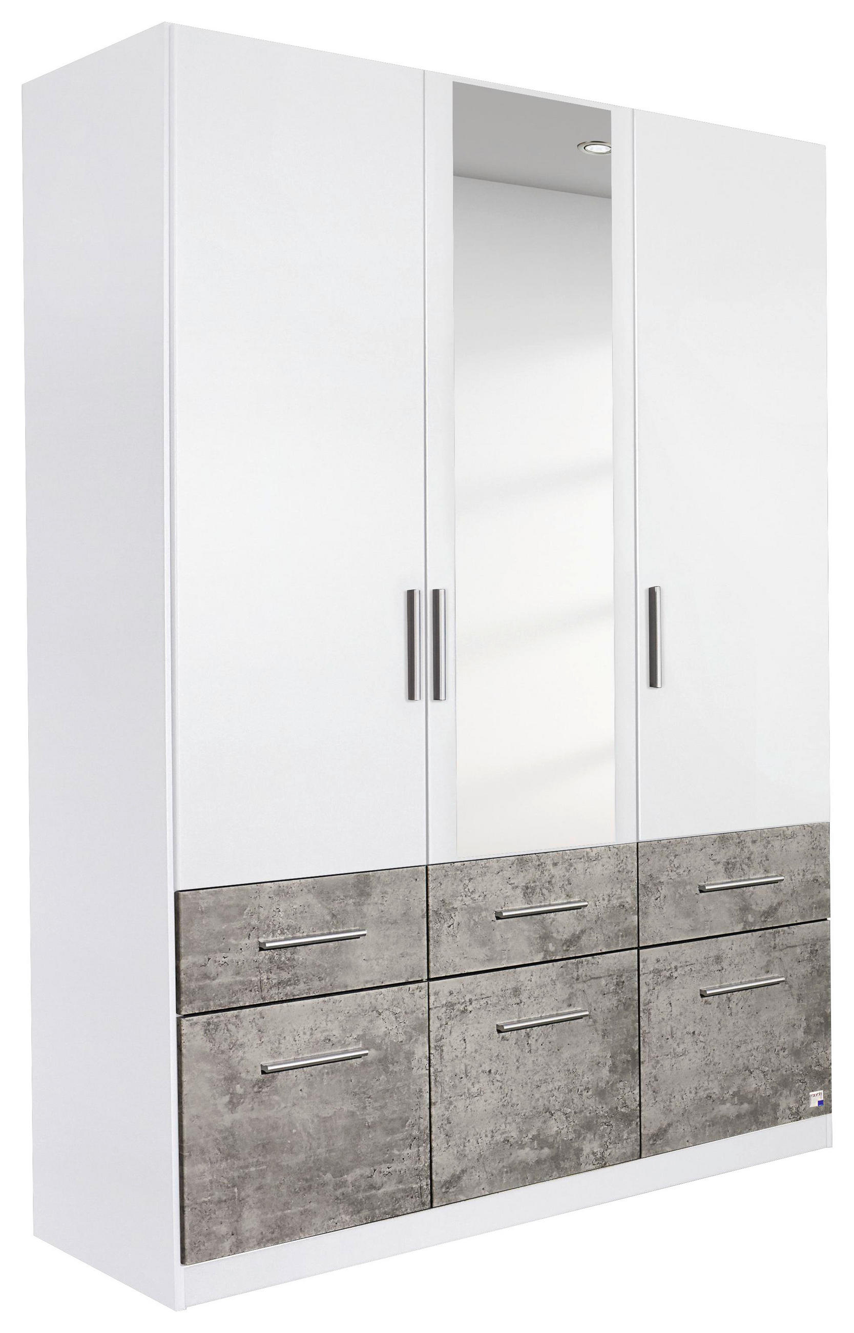 DREHTÜRENSCHRANK 3-türig Weiß, Grau  - Alufarben/Weiß, Basics, Holzwerkstoff/Kunststoff (136/197/54cm) - Xora