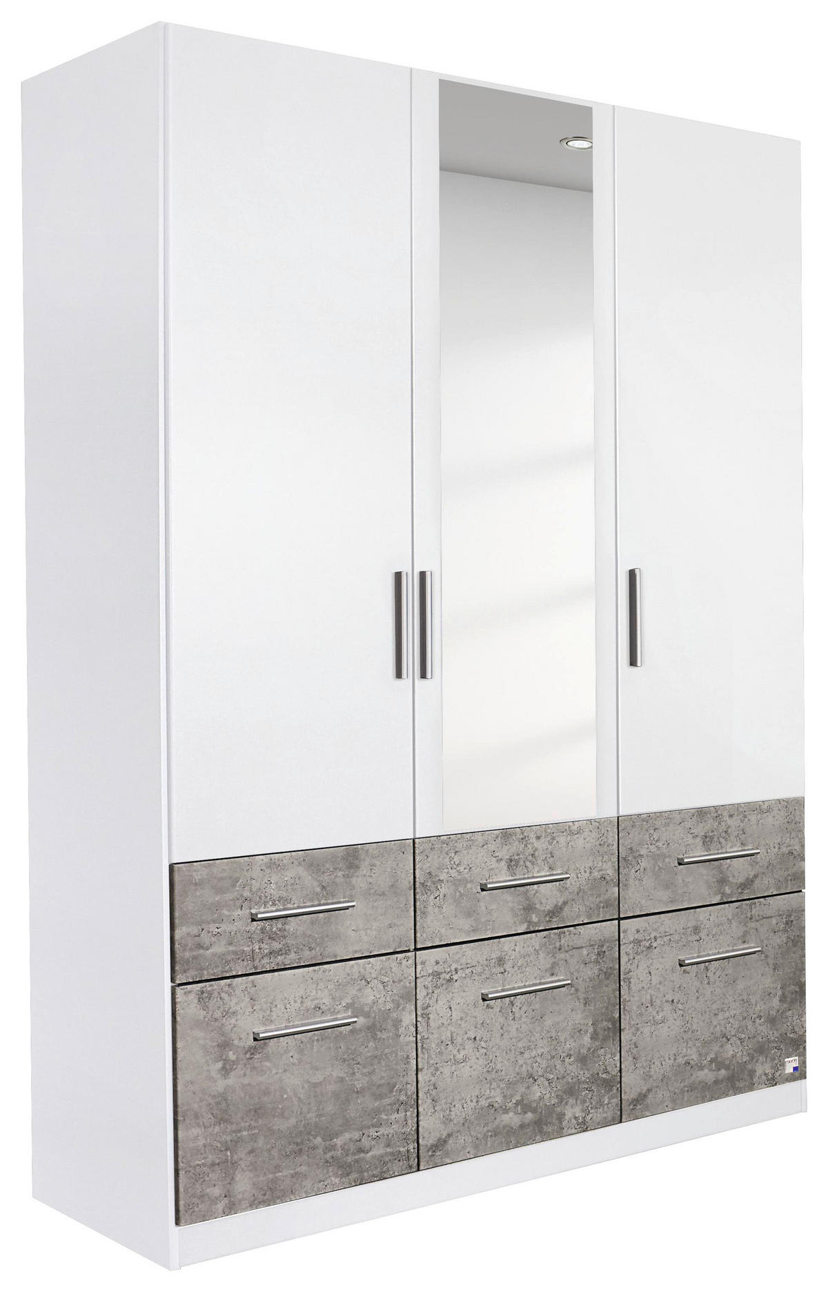 DREHTÜRENSCHRANK 3-türig Weiß, Grau  - Alufarben/Weiß, Basics, Holzwerkstoff/Kunststoff (136/197/54cm) - Xora