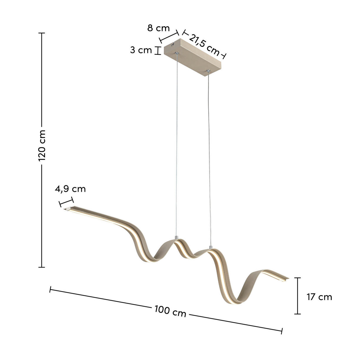 HÄNGELEUCHTE 100/8/120 cm   - Sandfarben, Trend, Kunststoff/Metall (100/8/120cm) - Collet's Monde