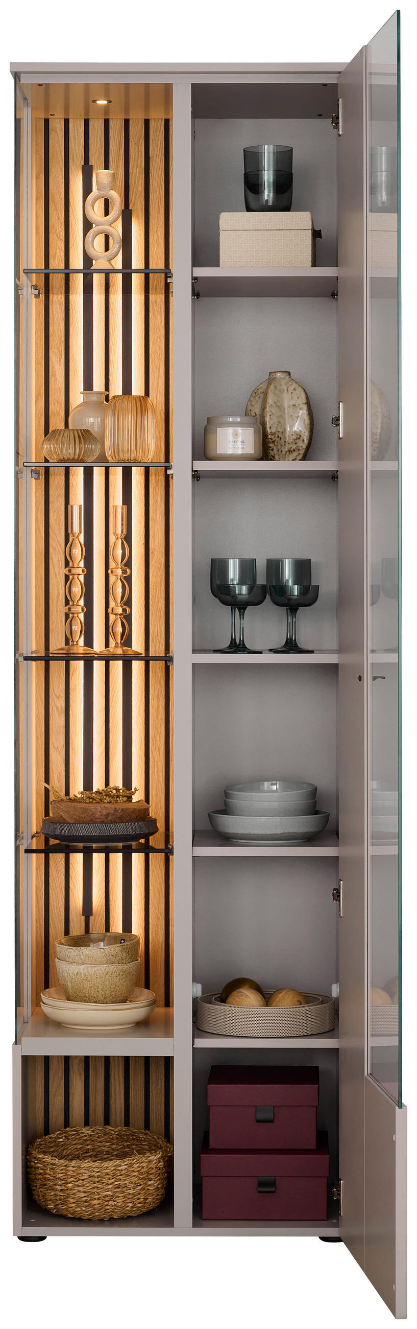 VITRINE  in furniert Eiche Grau  - Anthrazit/Grau, Design, Glas/Holz (60/208/43cm) - Venjakob