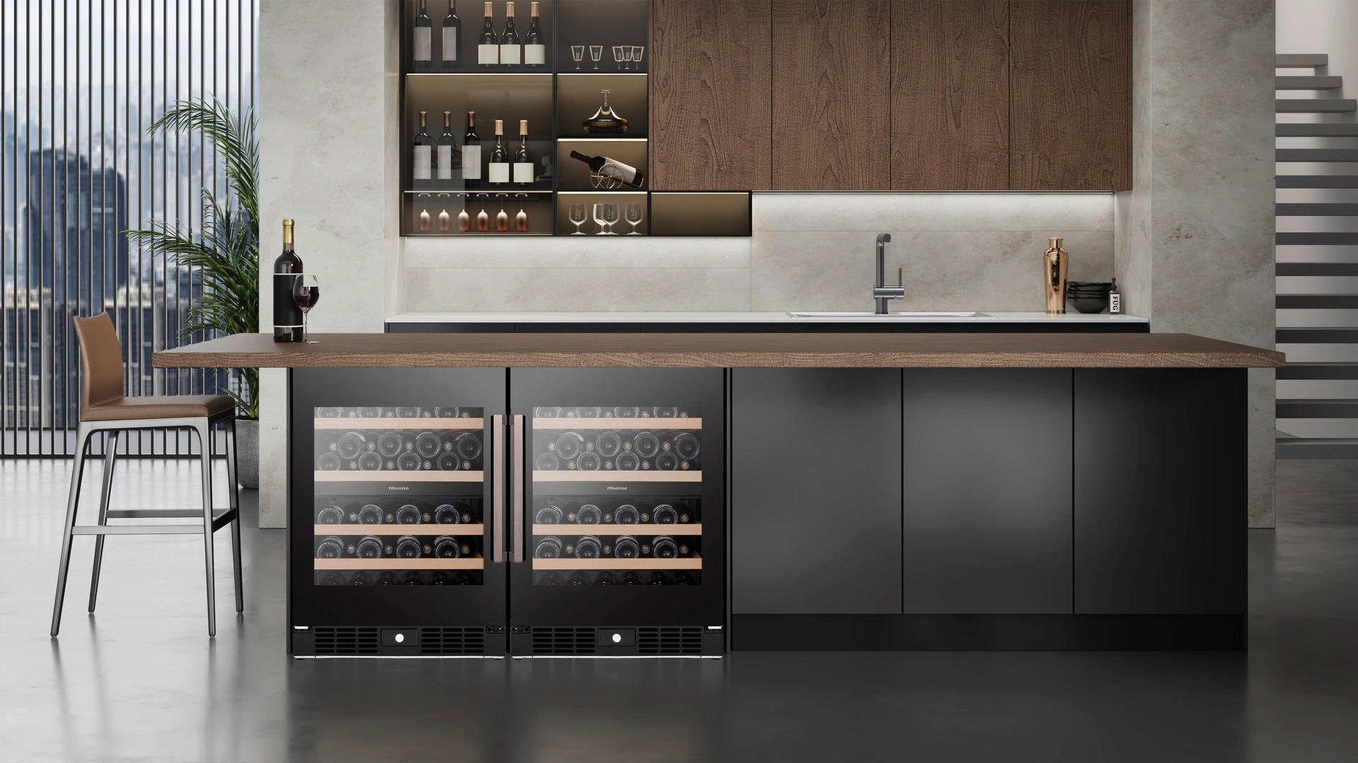 WEINKLIMASCHRANK RW3N122GSLF  - Schwarz, MODERN, Glas/Metall (59,5/81,9/57,5cm) - Hisense