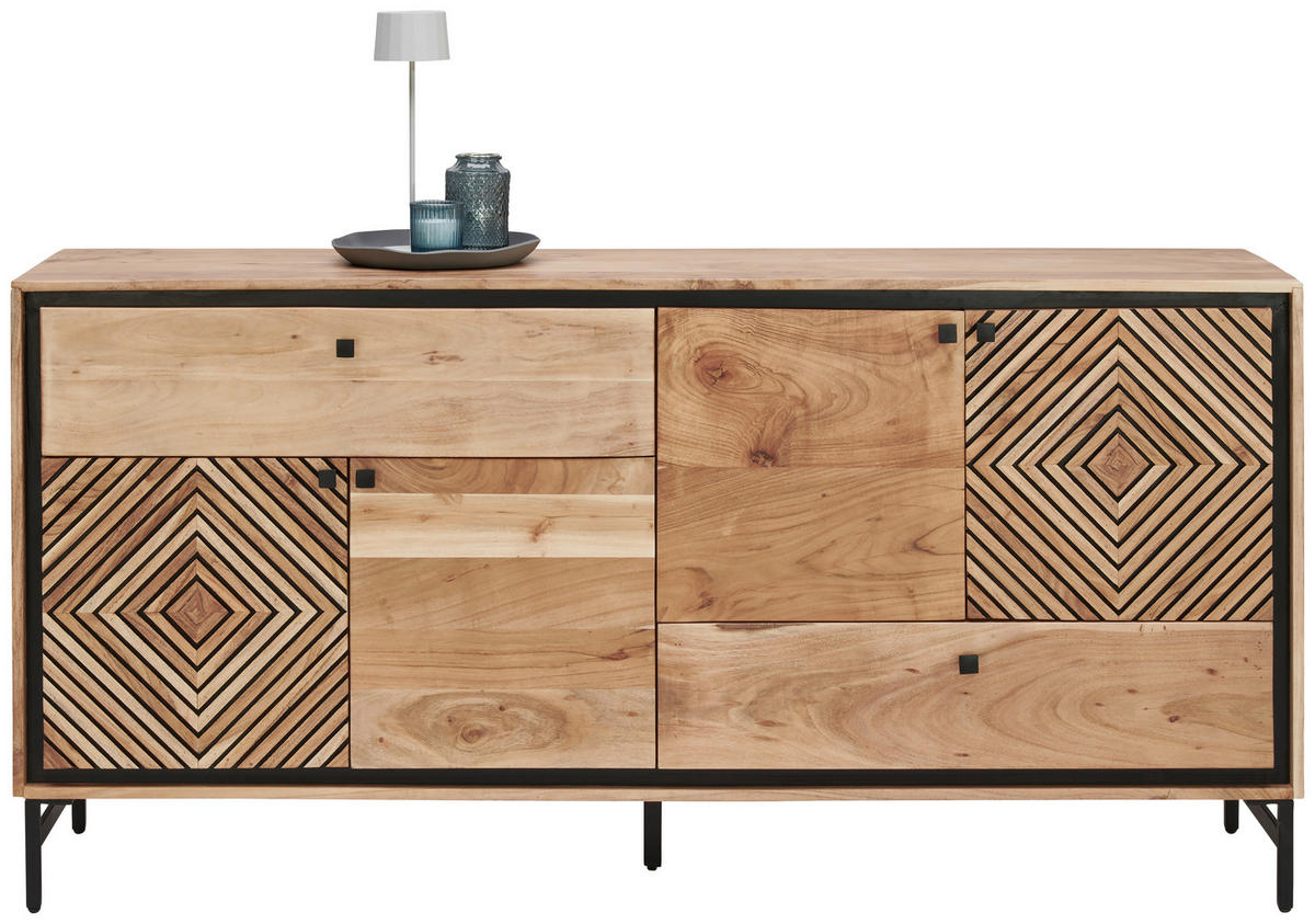 SIDEBOARD Schwarz, Akaziefarben  175/85/42 cm  - Schwarz/Akaziefarben, Design, Holz/Metall (175/85/42cm) - Ambia Home