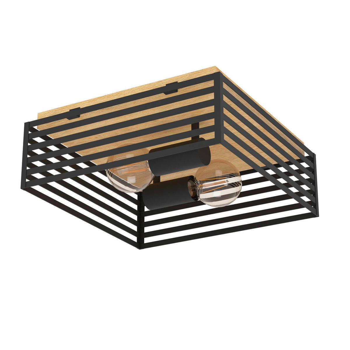 DECKENLEUCHTE    36/36/13,5 cm  - Schwarz/Braun, Natur, Holz/Metall (36/36/13,5cm) - Eglo