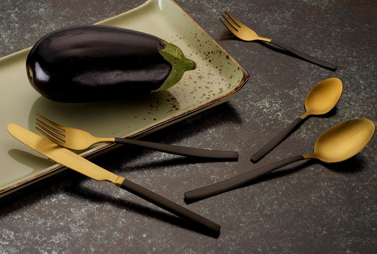 BESTECKSET  20-teilig  - Goldfarben/Schwarz, Basics, Metall - Echtwerk