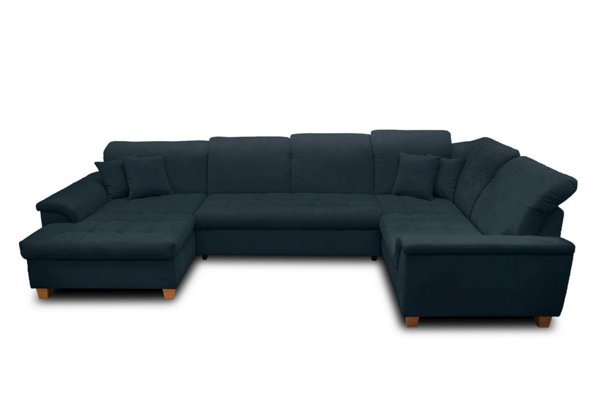 WOHNLANDSCHAFT Dunkelblau Mikrofaser  - Eichefarben/Dunkelblau, KONVENTIONELL, Holz/Textil (170/352/214cm) - MID.YOU