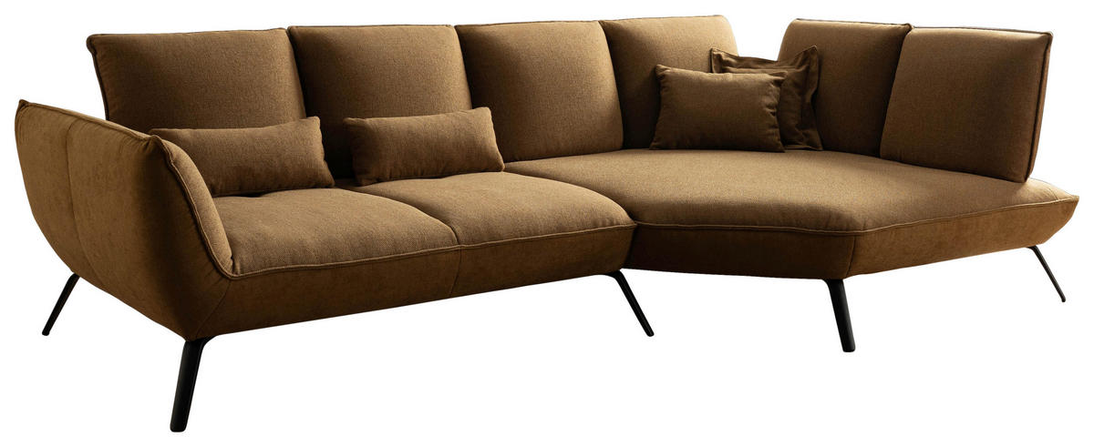 ECKSOFA Braun Flachgewebe Rücken echt, Nierenkissen  - Schwarz/Braun, Design, Textil/Metall (320/169cm) - Moderano