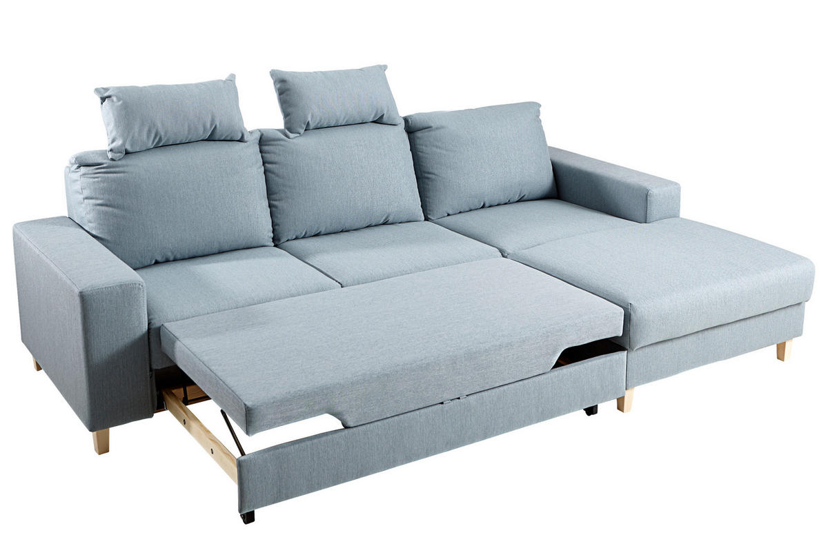 ECKSOFA Hellblau Webstoff  - Buchefarben/Hellblau, Design, Holz/Textil (260/160cm) - Ti'me