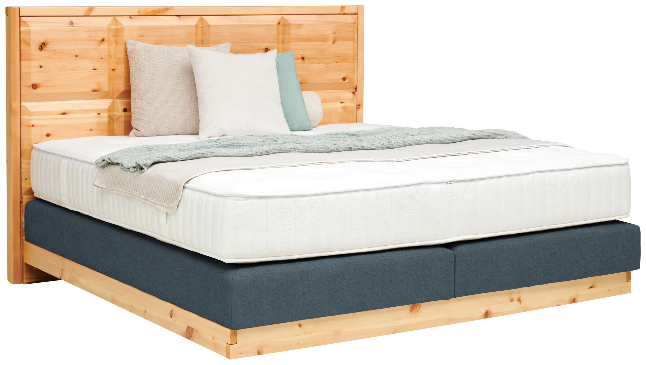 BOXSPRINGBETT 180/200 cm  in Zirbelkieferfarben, Blaugrau  - Zirbelkieferfarben/Blaugrau, Natur, Holz/Textil (180/200cm) - Valnatura