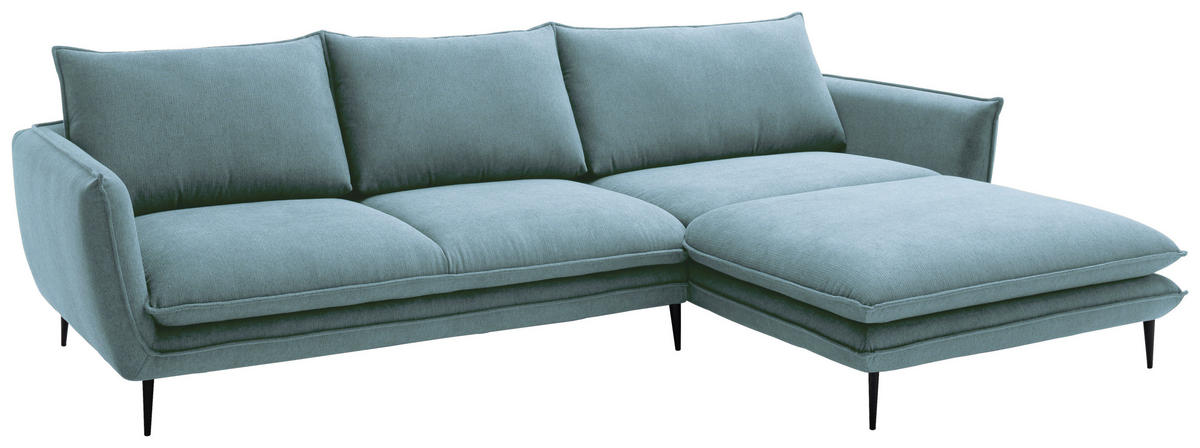 ECKSOFA Blaugrau Webstoff  - Blaugrau/Schwarz, KONVENTIONELL, Textil/Metall (304/196cm) - Hom`in