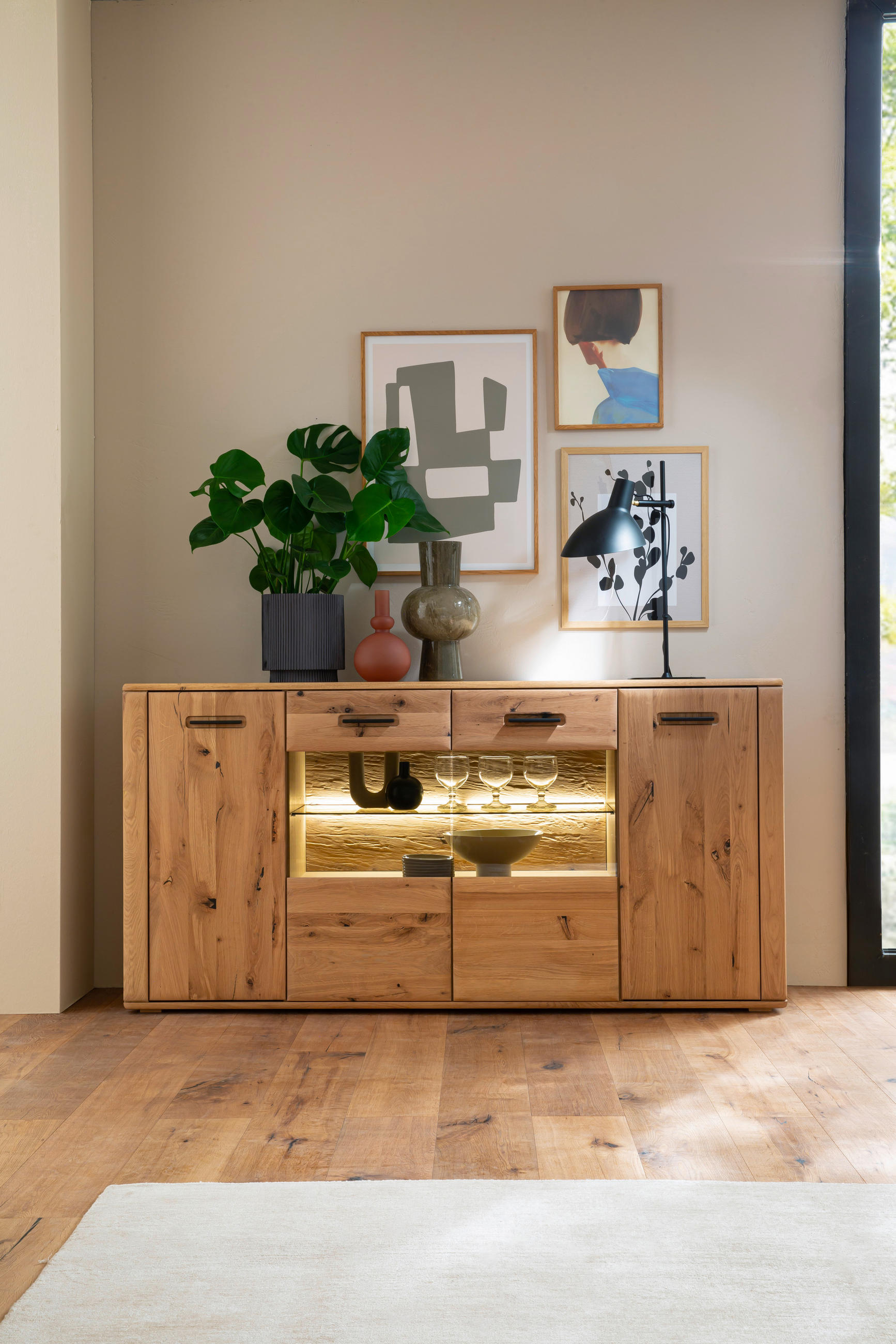 SIDEBOARD Eichefarben 179/90/44 cm - Eichefarben/Anthrazit, Konventionell, Glas/Holz (179/90/44cm) - Cantus