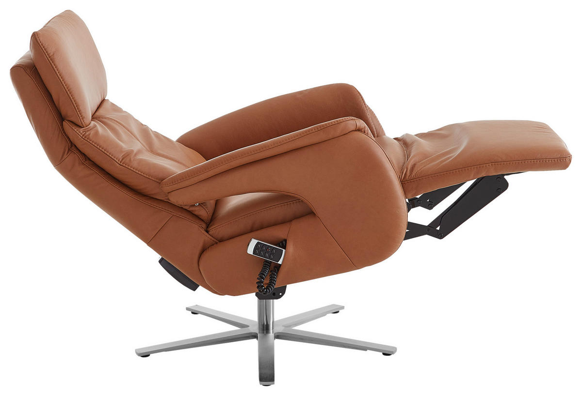 RELAXSESSEL in Leder Braun  - Edelstahlfarben/Braun, Design, Leder/Metall (70/124/85cm) - Cantus