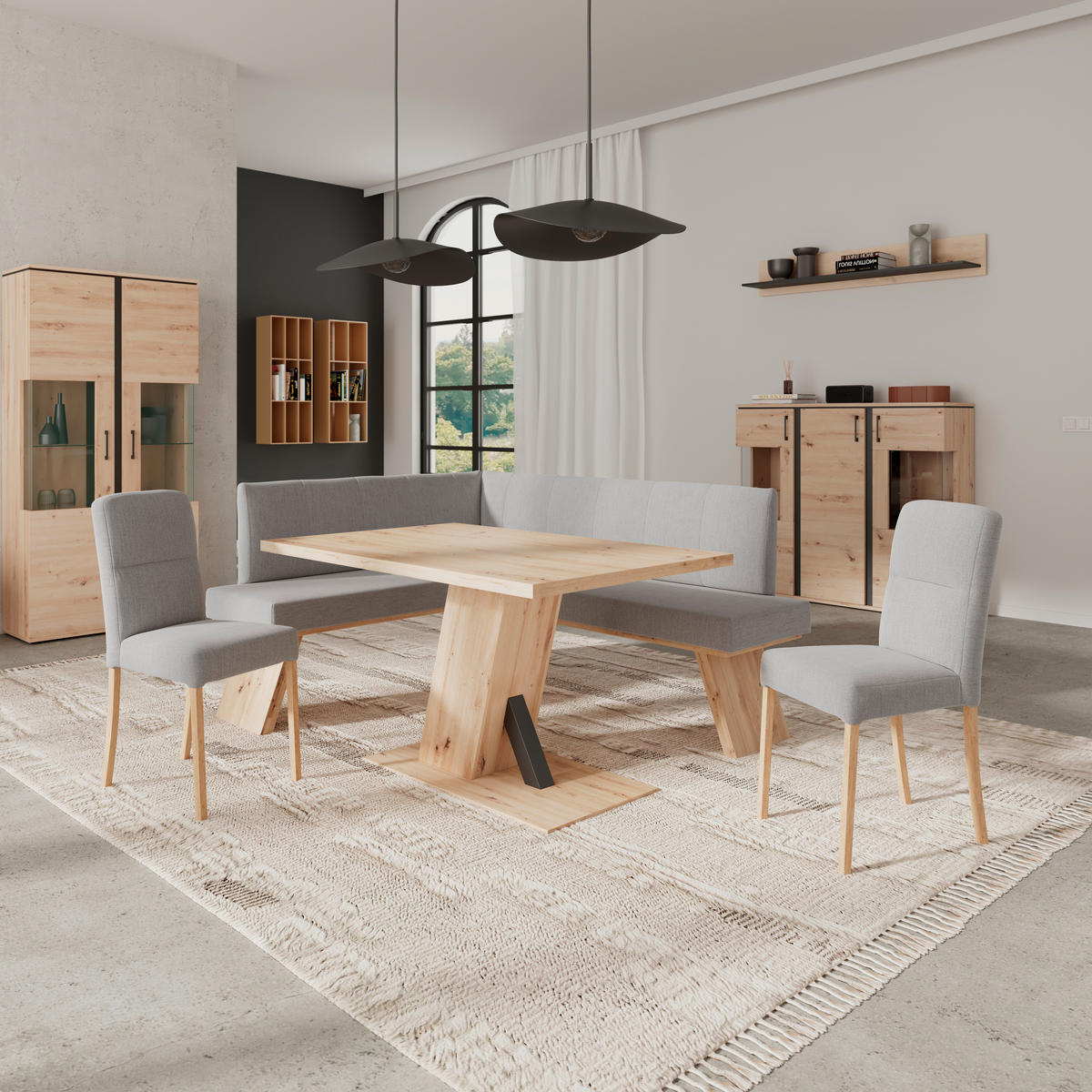 ECKBANK 150/185 cm Webstoff Hellgrau   - Eichefarben/Hellgrau, KONVENTIONELL, Textil (150/185cm) - Livetastic