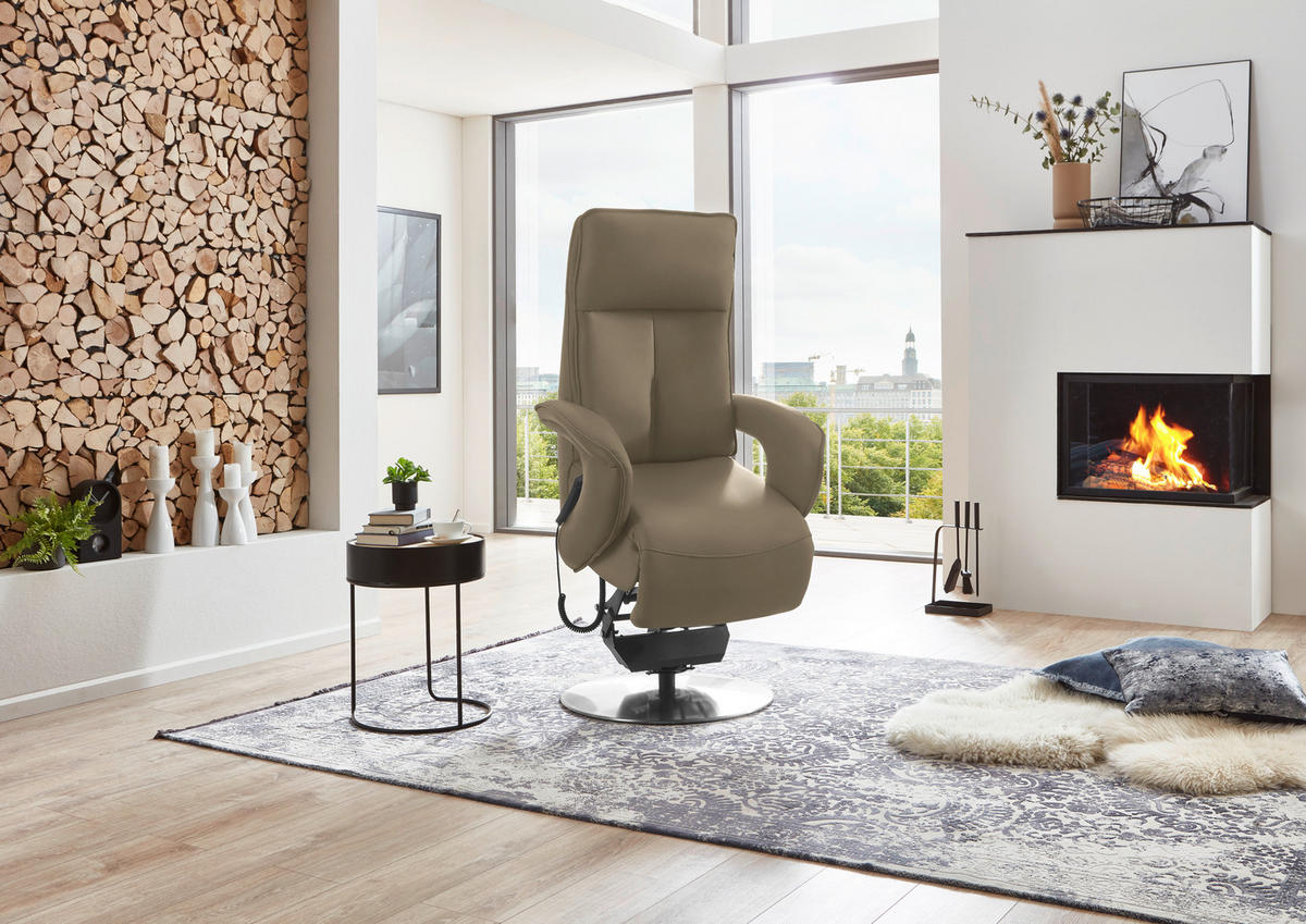 RELAXSESSEL in Leder Beige  - Chromfarben/Beige, Design, Leder/Metall (77/110/87cm) - Valdera