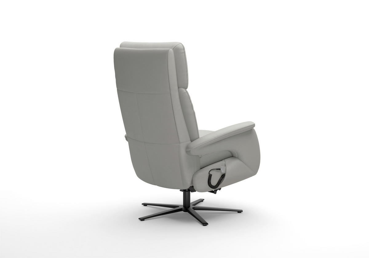 RELAXSESSEL TV TRIPLE SEVEN XTRA LARGE XL Echtleder Kopfteilverstellung, Fußteilverstellung, Rücken echt    - Hellgrau/Schwarz, Basics, Leder/Metall (86/120/86cm) - Sit & More