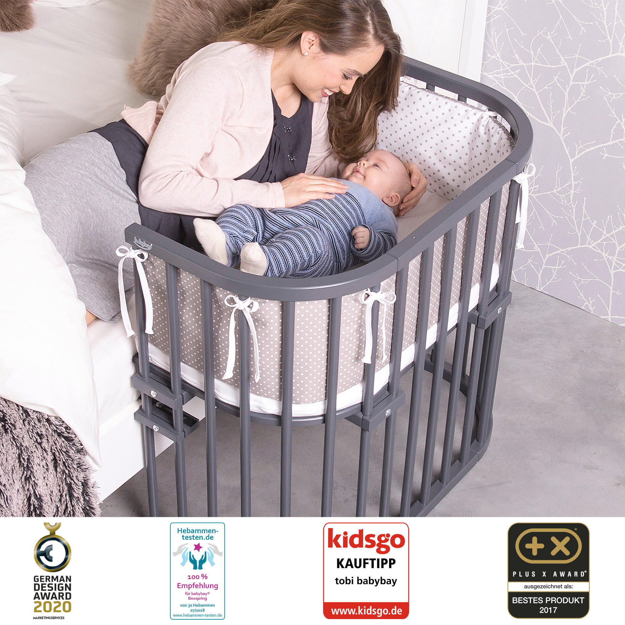 BEISTELLBETT 87/46/79 cm  - Grau, Basics, Holz (87/46/79cm) - Babybay
