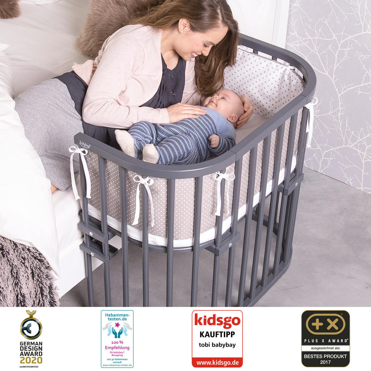 BEISTELLBETT 87/46/79 cm  - Grau, Basics, Holz (87/46/79cm) - Babybay