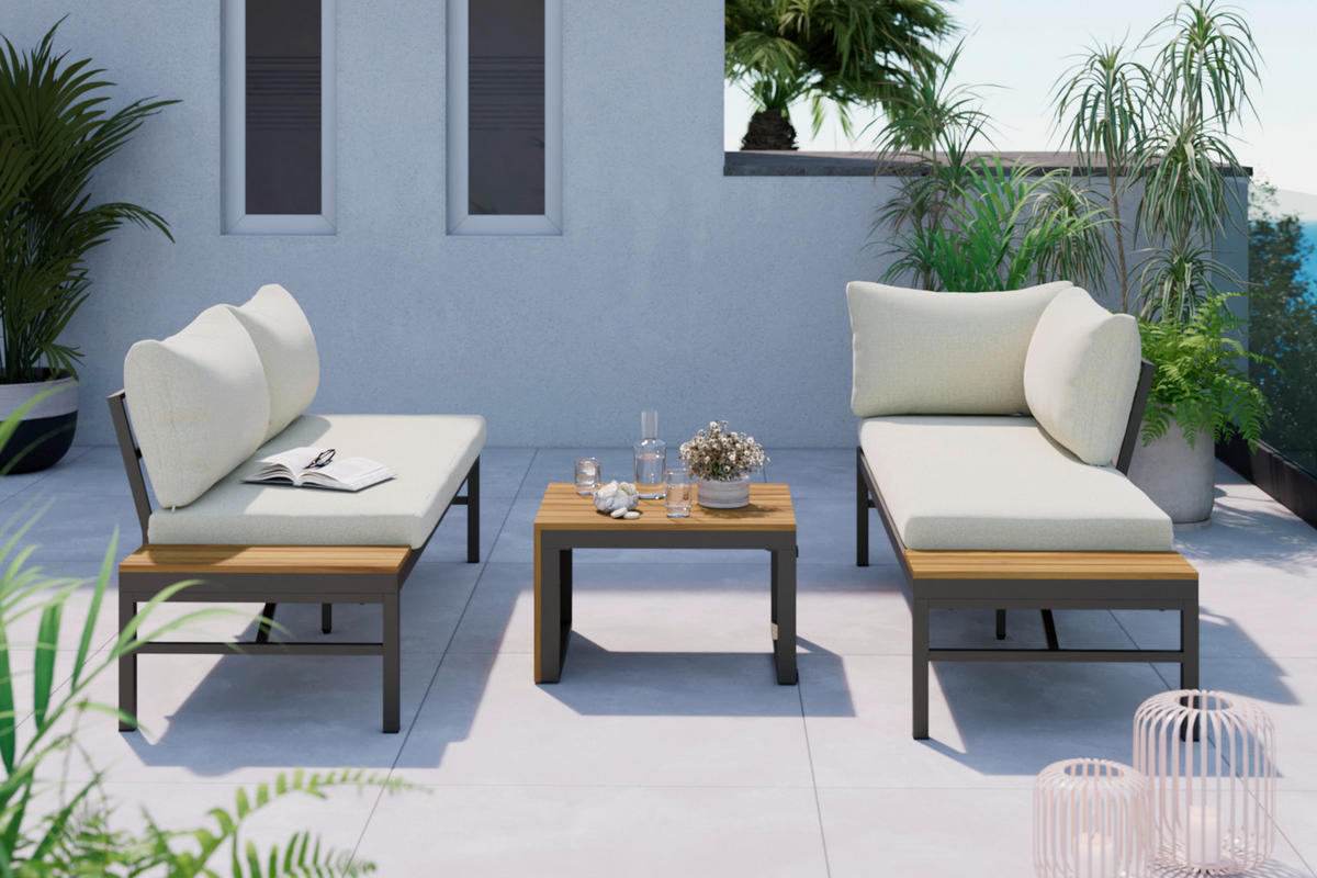 LOUNGE GARNITÚRA   161/67/63 cm  - bézs/akáciaszínű, Modern, textil/fa (161/67/63cm) - Ambia Garden