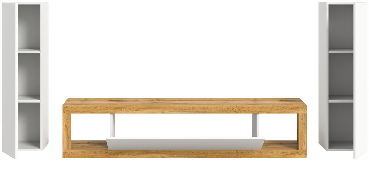 WOHNWAND 3-teilig  in Eiche Wotan, Weiß  270/135/30 cm  - Eiche Wotan/Schwarz, Design, Holzwerkstoff (270/135/30cm) - MID.YOU