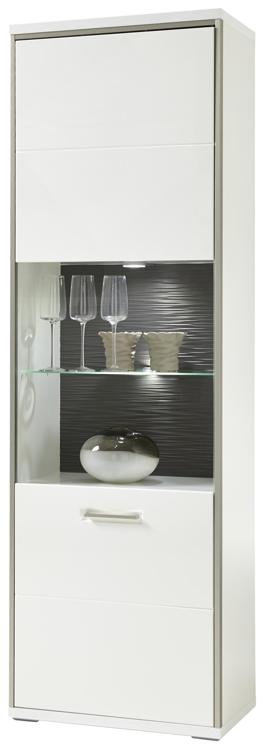 VITRINE in Grau, Silberfarben, Weiss, Weiss Hochglanz  - Weiss Hochglanz/Weiss, Design, Glas/Holzwerkstoff (64/201/38cm) - Livetastic