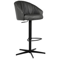 BARHOCKER Echtleder Anthrazit, Schwarz Eisen Sitzfläche 360° drehbar, inklusive Armlehnen, automatische Rückholfunktion  - Anthrazit/Schwarz, Design, Leder/Metall (57/96,5-114/58,5cm) - Dieter Knoll