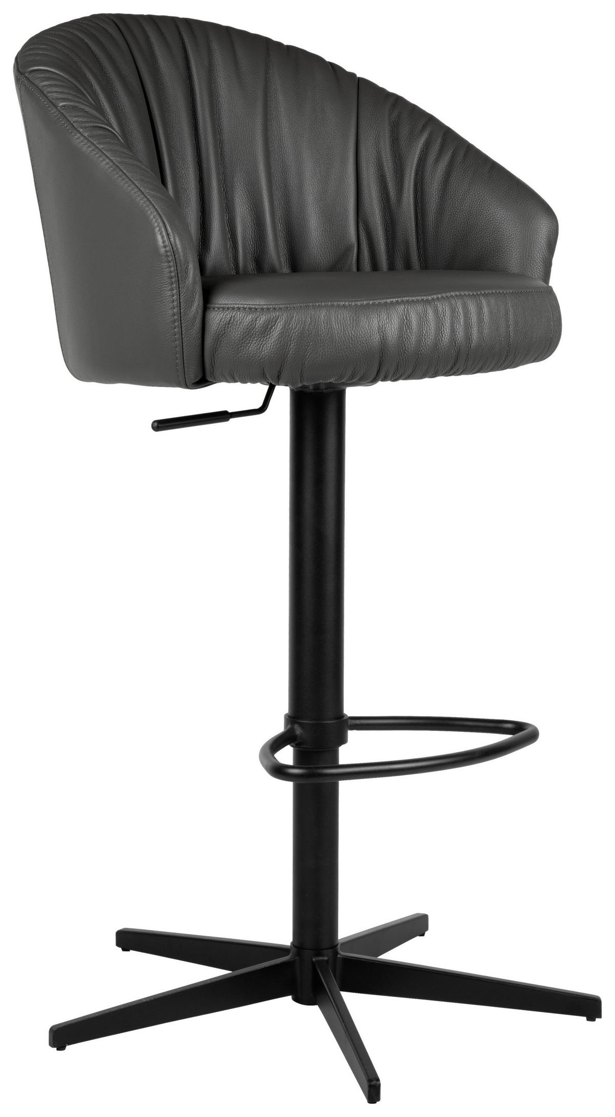 BARHOCKER Echtleder Anthrazit, Schwarz Eisen Sitzfläche 360° drehbar, inklusive Armlehnen, automatische Rückholfunktion  - Anthrazit/Schwarz, Design, Leder/Metall (57/96,5-114/58,5cm) - Dieter Knoll