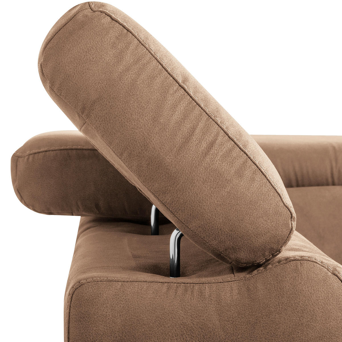 ECKSOFA SONO in Lederlook Hellbraun Bettkasten, Armteilverstellung, Kopfteilverstellung  210/265 cm  - Chromfarben/Hellbraun, Design, Textil/Metall (210/265cm) - Livetastic