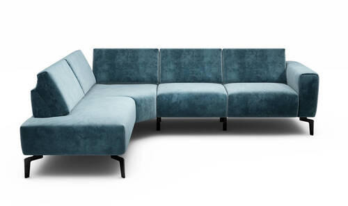 ECKSOFA in Samt Blau  193/256 cm  - Blau/Schwarz, Design, Textil/Metall (193/256cm) - SENSOO