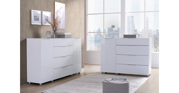 SIDEBOARD  in 135/101/40,5 cm  - Chromfarben/Weiß Hochglanz, Basics, Glas/Holzwerkstoff (135/101/40,5cm) - Voleo