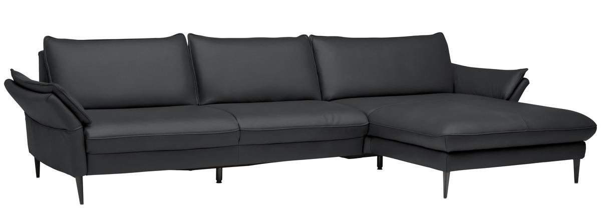 ECKSOFA in Echtleder Schieferfarben  - Schieferfarben/Schwarz, Design, Leder/Metall (334/172cm) - Valdera