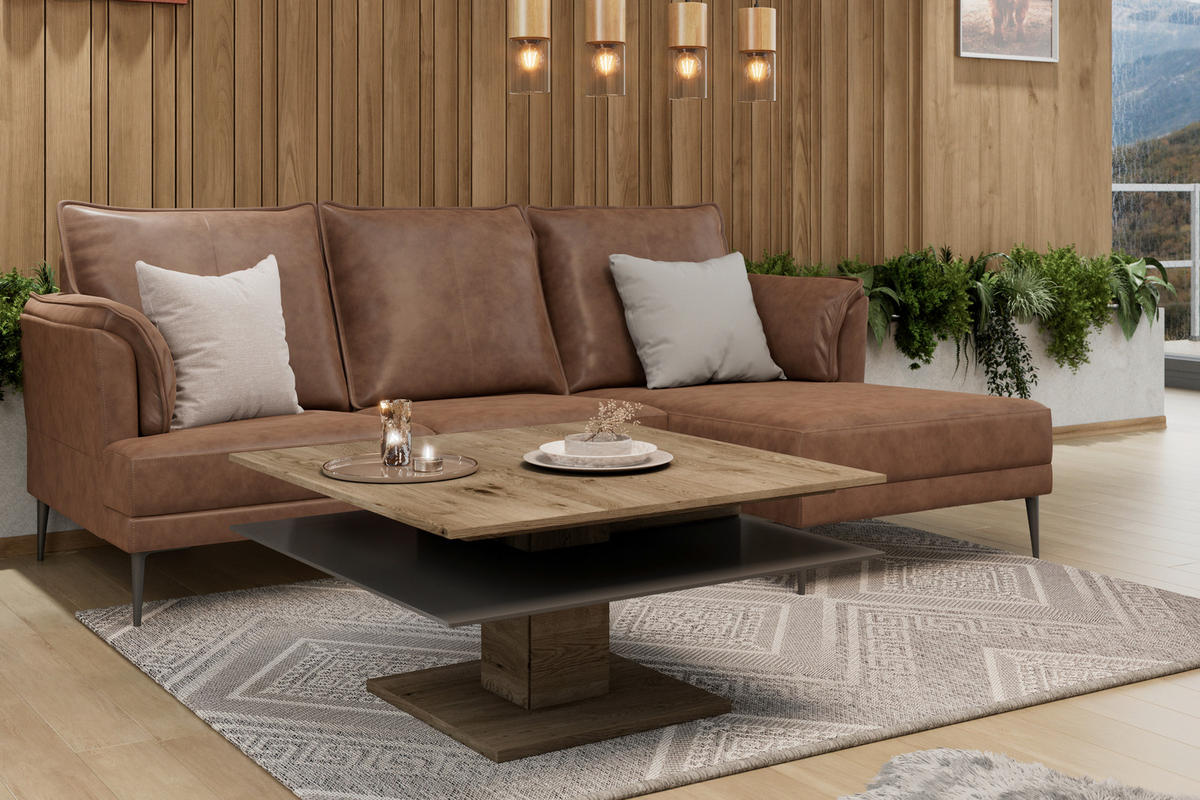 COUCHTISCH in Holz, Glas 90/90/46 cm  - Eichefarben/Anthrazit, Design, Glas/Holz (90/90/46cm) - Voglauer