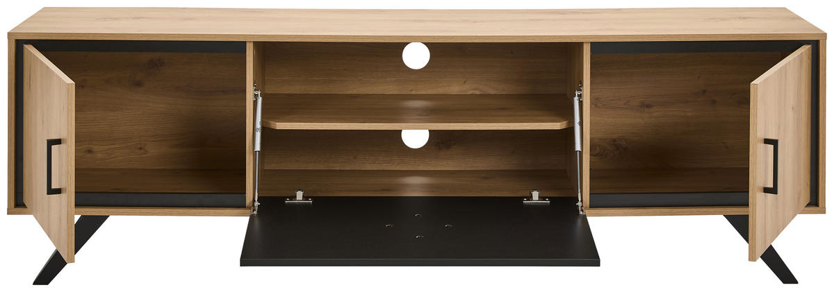 LOWBOARD  in 180/56/40 cm  - Eichefarben/Schwarz, LIFESTYLE, Holzwerkstoff/Metall (180/56/40cm) - Xora